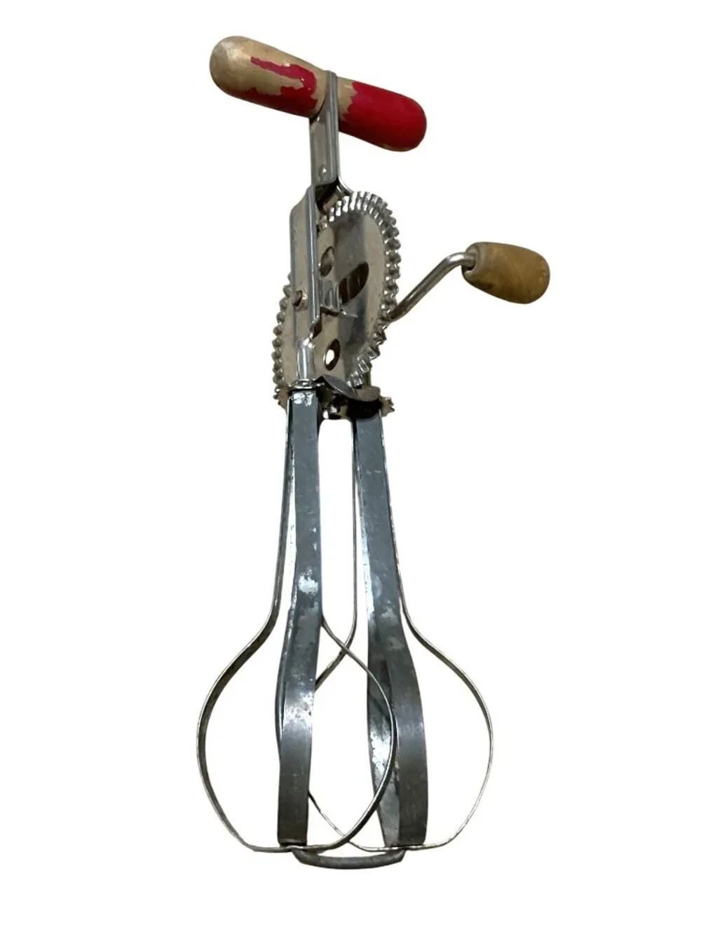 Vtg Red A&J High Speed Super Center Drive Egg Beater Hand Crank Mixer 1920s-40s